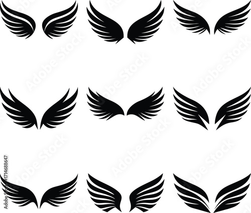 Assorted Black Wing Designs on White Background for Design Projects