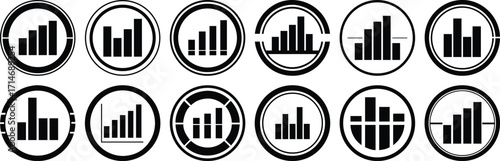 Black and White Charts in Circles Show Growth and Statistics for Analysis and Reporting