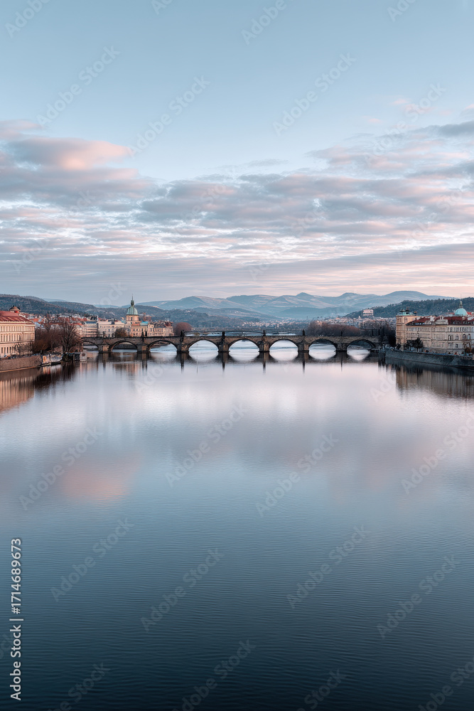 Obraz premium tranquil view of iconic bridges spanning over picturesque rivers in europe capital cities