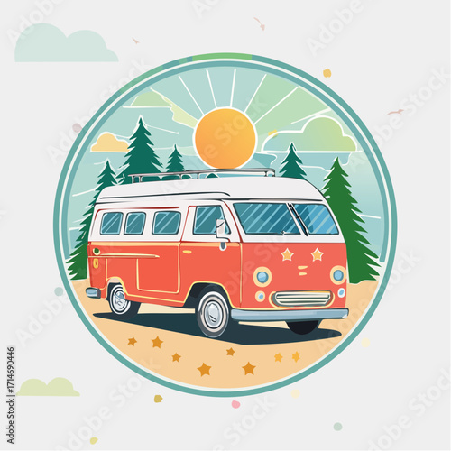 Vintage Camper Van Parked on a Scenic Coastal Road with Ocean View and Clear Blue Sky, Retro Travel Adventure Concept