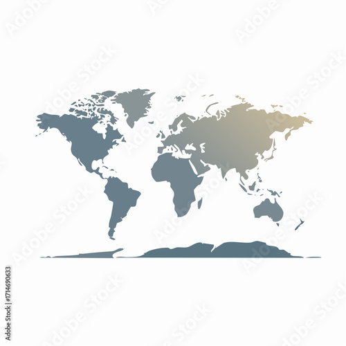 Minimal World Map Outline with Simplified Continents, Clean Monoline SVG for Modern Design