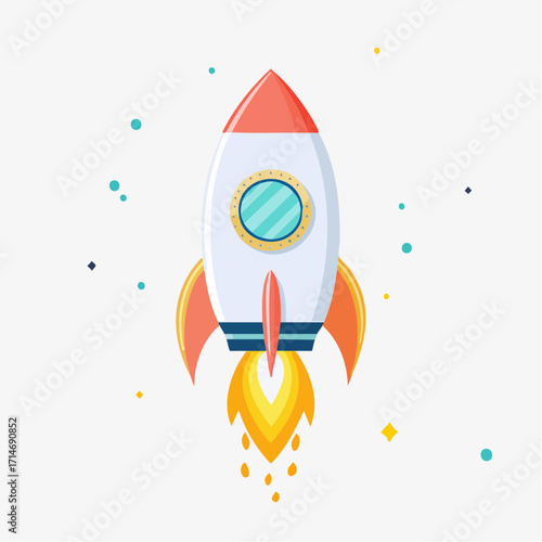 Cute Rocket Mascot Illustration with Flat Colors and Layered SVG Components for Body and Flame