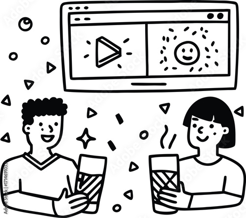 Vector illustration of a young man and woman working on a laptop at an office desk