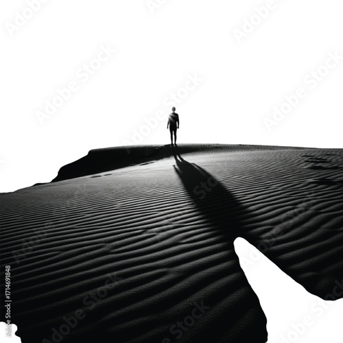 Lone Figure Walking On Sand Dunes With Long Shadow desert person