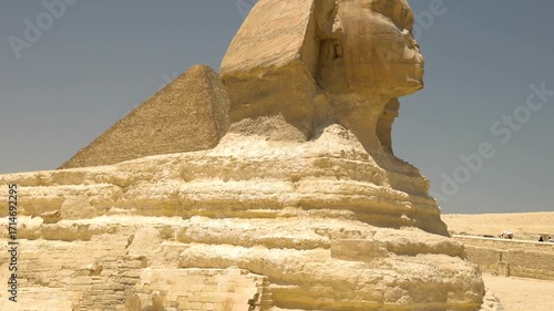 Great Sphinx of Giza with Pyramid, Ancient Egyptian Monument, Egypt