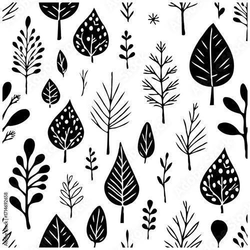 Elegant monochrome leaf pattern evoking autumn's natural charm providing nature inspired