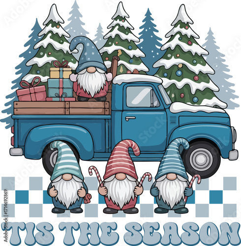 Holiday Gnomes with Vintage Pickup and Gifts
