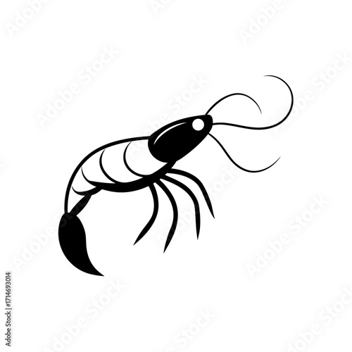 Simple shrimp illustration on transparent background silhouette