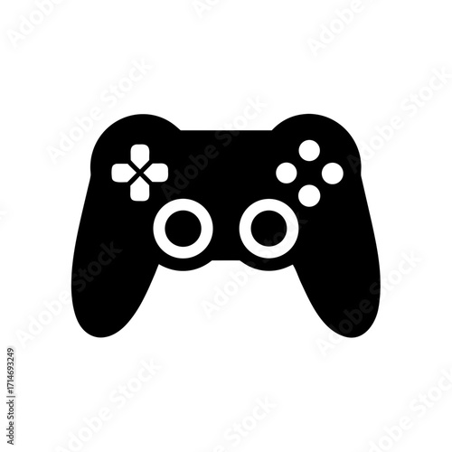 Black game controller icon on transparent background silhouette