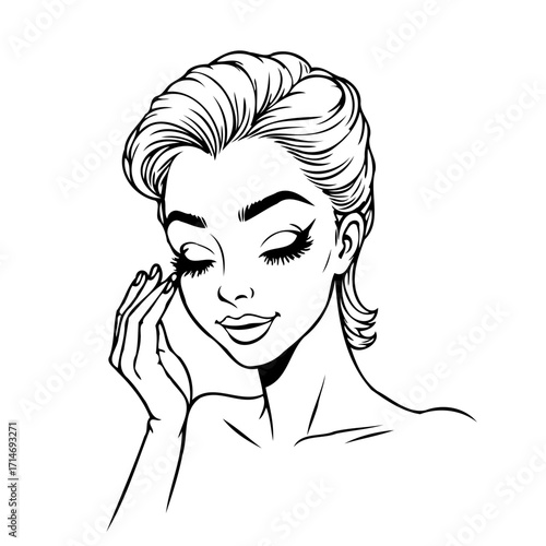 Elegant woman's face with closed eyes in a vintage style beauty portrait and skincare concept design