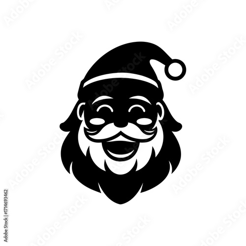 Santa claus face icon on transparent background silhouette