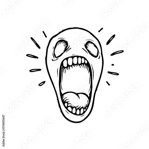 Expression of inner turmoil, a visual representation of screaming, a distorted face showcasing