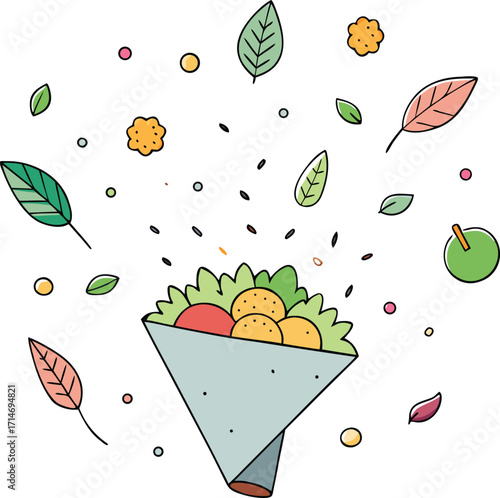 Food seamless pattern with cute cartoon fruit illustration and drawing, perfect for sweet summer wallpaper and healthy design decoration