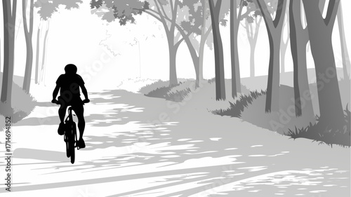 Biker enjoying a refreshing ride through sun dappled forest trails, a peaceful outdoor escape