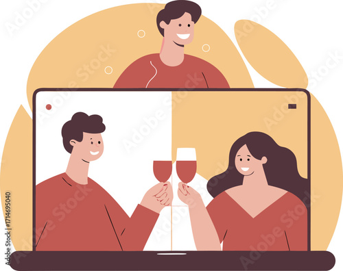 An icon illustration of two cartoon people in love, a couple with a person's face and silhouette design, working in an office with business vector avatars