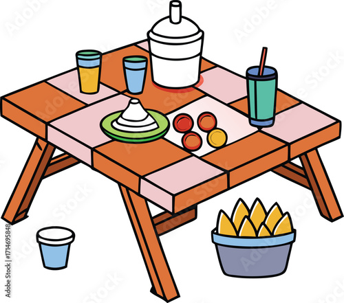 Food and drink icons with kitchen utensils and restaurant objects vector illustration set