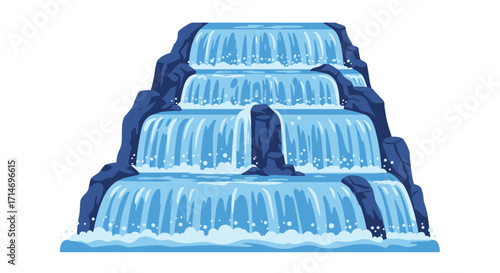 MultiTiered Waterfall Cascading Over Dark Rocks.