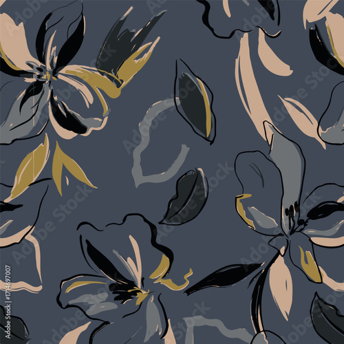 Classic Popular Flower Seamless pattern background - For easy making seamless pattern use it for filling any contours