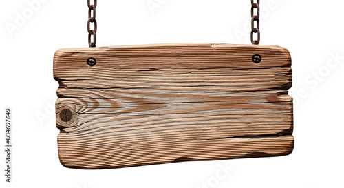 Rustic wooden sign hanging by chains, perfect for restaurant menus, vintage shops, and outdoor branding