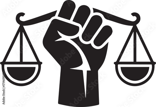 Vector art of symbol of justice with scales held in fist