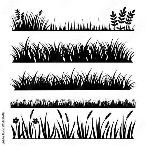 Grass Border Silhouette Vector Collection – Lawn, Meadow, and Nature Elements