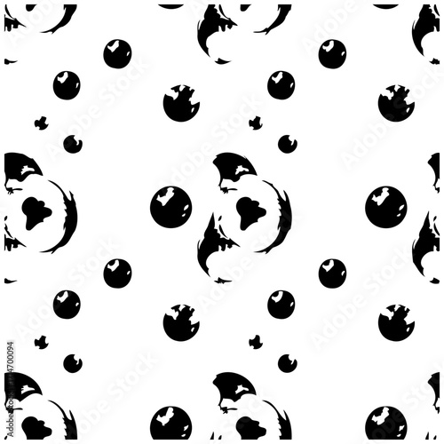 Monochrome globe and sphere pattern showcases ecological themes with interconnected abstract