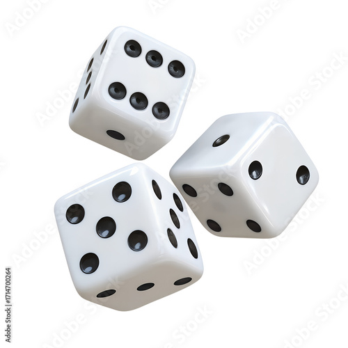 Two white dice showing six and five on a clean surface