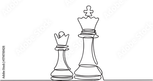 Vector art of continuous line drawing of chess king and queen