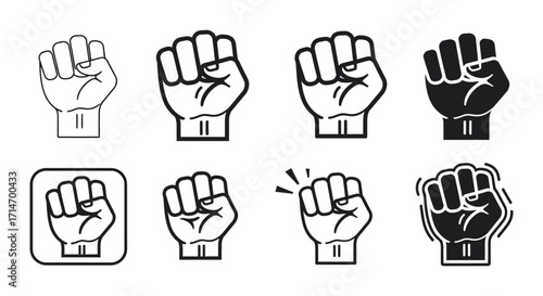 Vector art of illustrations of clenched fist, showcasing various styles and designs for strength, solidarity, and power