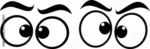 Cartoon eyes with eyebrows set. Funny comic style eyes looking sideways, expressive eye expressions vector illustration