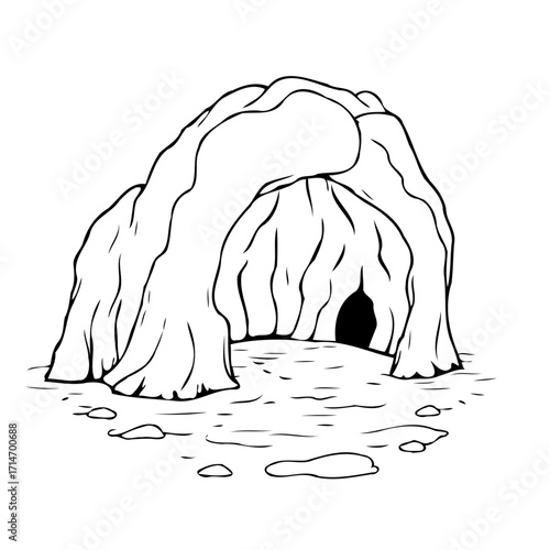 Mysterious cave entrance sketch revealing a subterranean world offering a journey into the unknown
