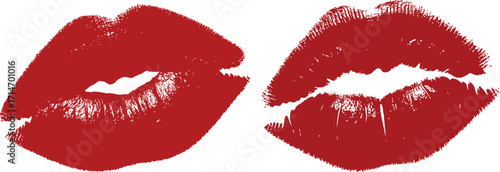Red Lipstick Kiss Marks on White Background for Valentine's Day or Romance