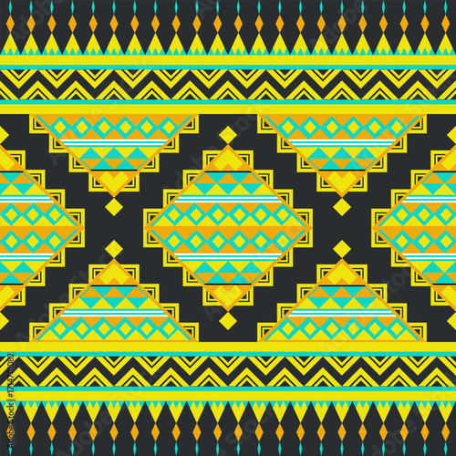 Geometric ethnic pattern seamless background texture, tribal fabric decoration, native style art print graphic design element, carpet wallpaper clothing wrapping batik fabric embroidery style vector