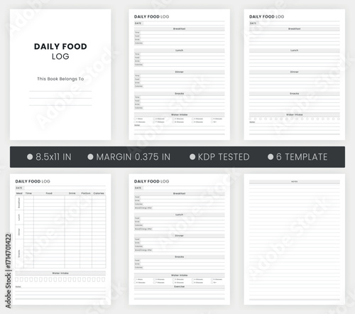 Daily Food Log Printable, Food Log Template, Daily Food Tracker Printable
