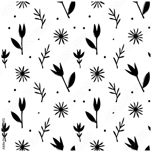Seamless botanic elegance pattern design with stylized florals and foliage offers classic