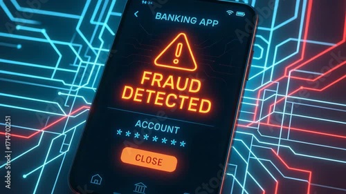 A smartphone displaying a warning for fraud detection in a banking app, highlighting the importance of digital security.