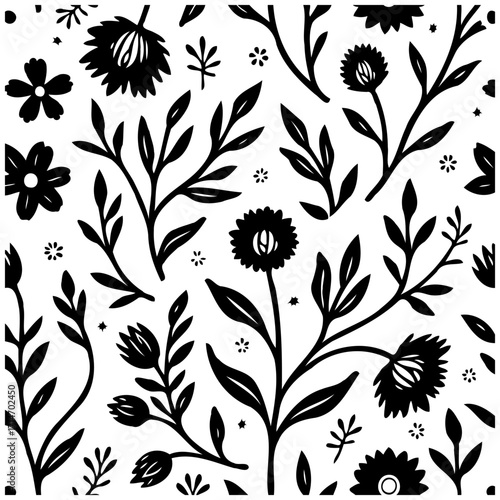 Seamless floral pattern with stylized foliage creating an elegant botanical design and modern