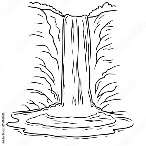 Serene cascade illustration natural water flow in isolated vector drawing detailed landscape with