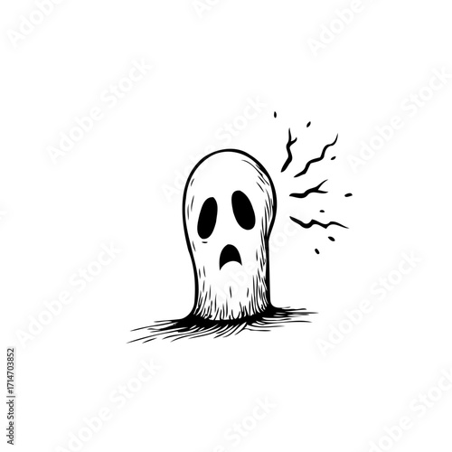Spooky ghostly apparition rising from the ground during halloween illustration style for graphic