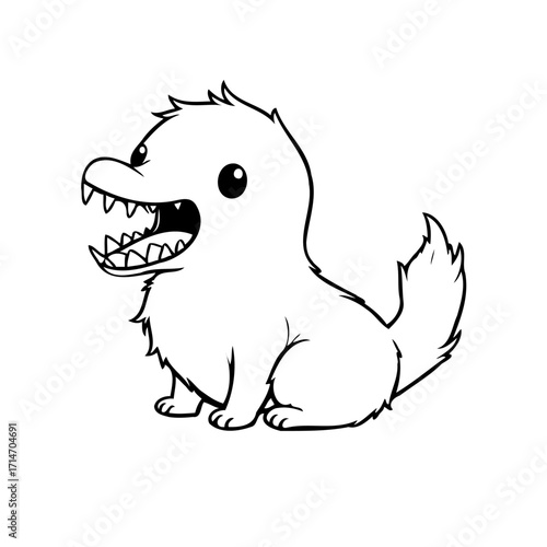 Stylized creature outline whimsical drawing digital illustration a cartoonish reptile character