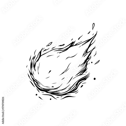 Stylized depiction of celestial body hurtling through atmosphere leaving trail of particles and