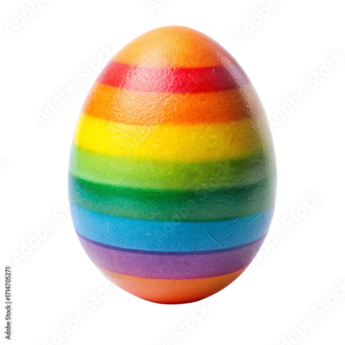 Colorful Rainbow Striped Easter Egg Isolated on Transparent Background Holiday Decoration