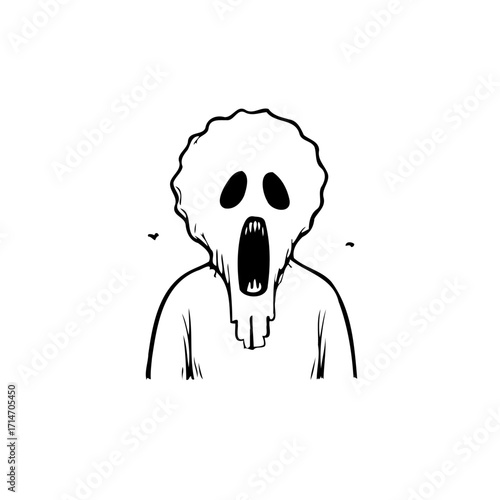 Stylized monochrome scream figure conveying fear with rough edges and simple outline aesthetic
