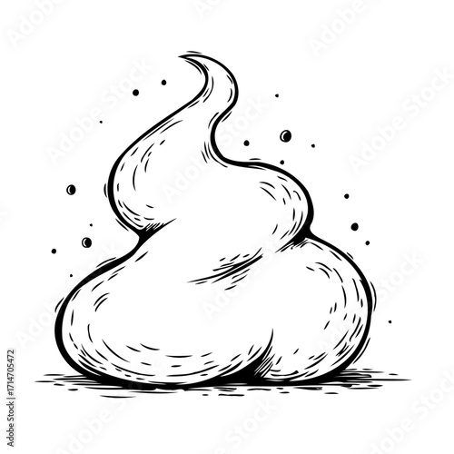 Stylized monochrome vector rendering of whipped cream or foam with detailed shading and texture,