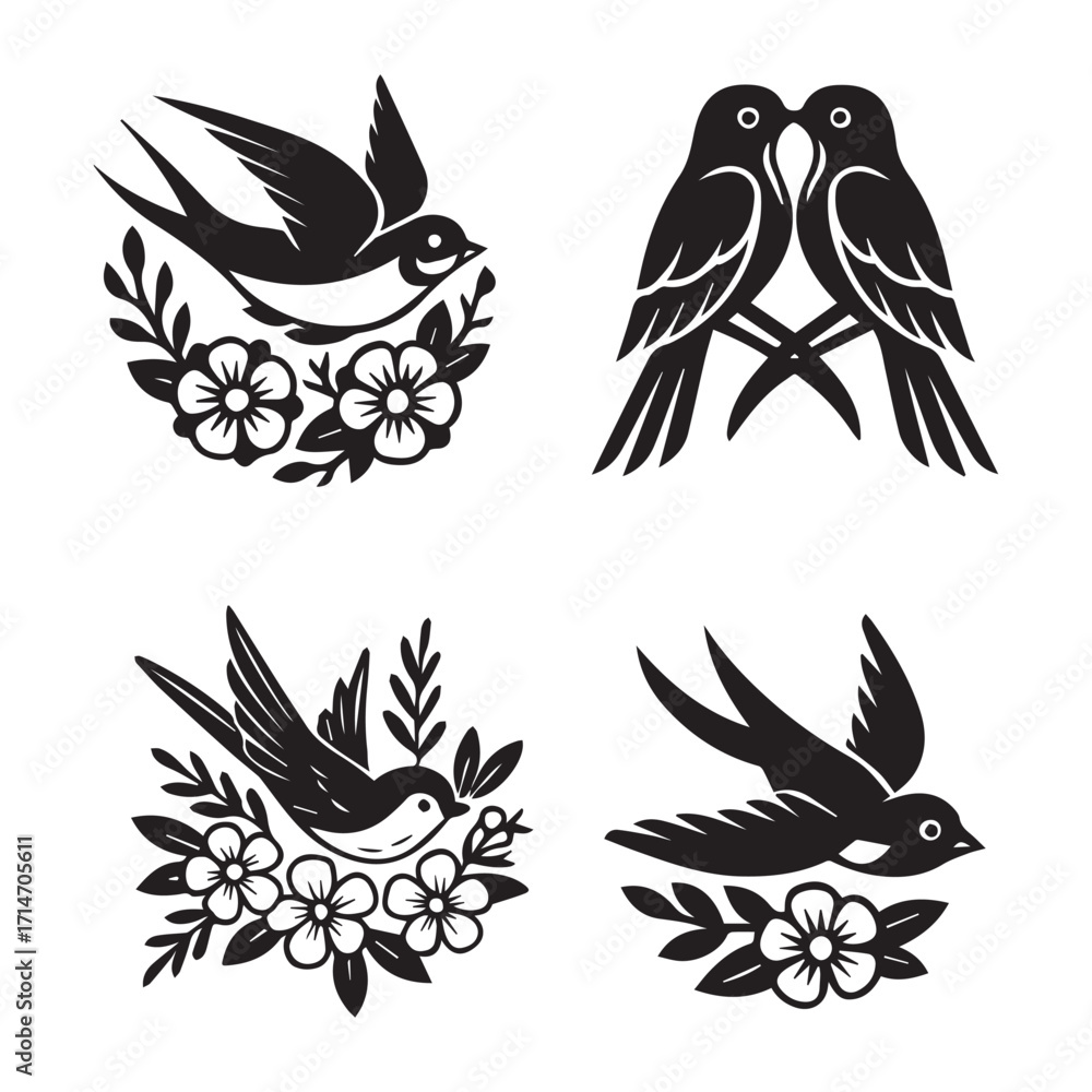 Fototapeta premium Flower Love Birds Svg