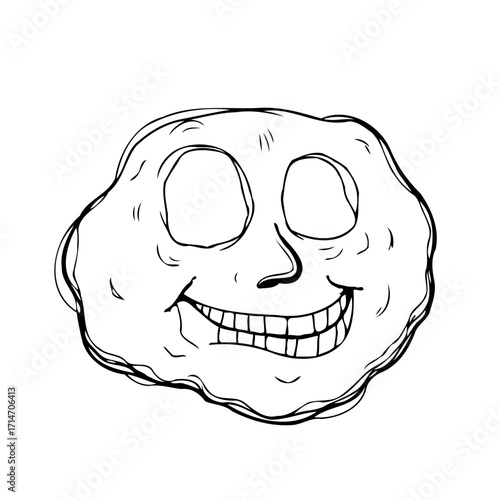 Whimsical amorphous face illustration with happy expression offers creative cartoon character