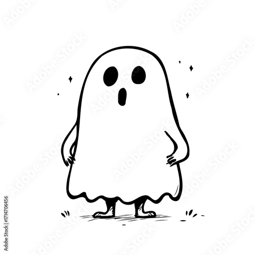Whimsical apparition artwork a playful spooky spirit on a white backdrop evoking lighthearted chills