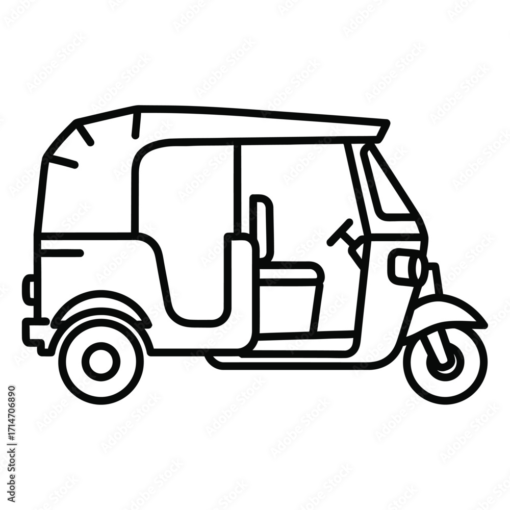 Auto-rickshaw icon, transport, outline, transportation, vehicle, mobility, journey, traveling and urban commuting, 003.ai vector illustration.
