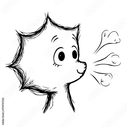 Whimsical character blowing wind: A playful illustration of a fictional being with gust breath