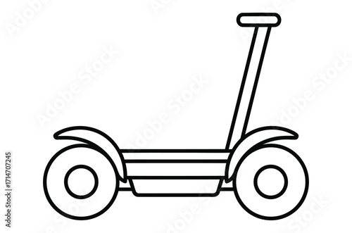A minimalist line art illustration of an electric self-balancing scooter, this concept icon represents modern urban mobility and personal transport technology.